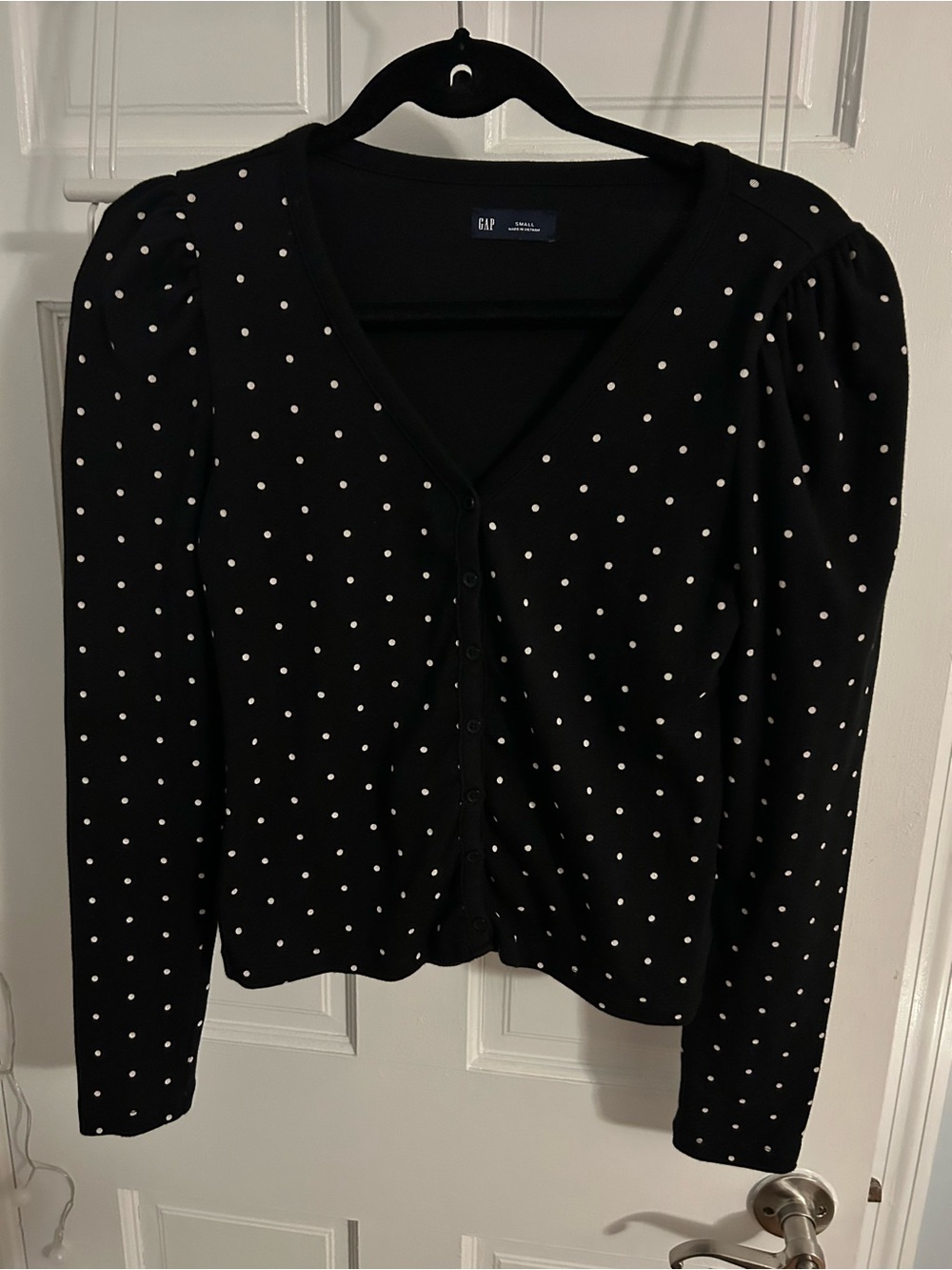GAP Black Polka Dot V-Neck Button Cardigan
